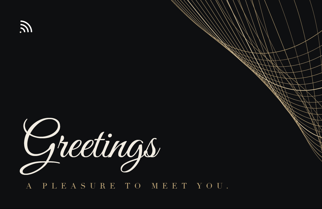 Zense 公版感應名片卡面正面：Greetings 黑金設計